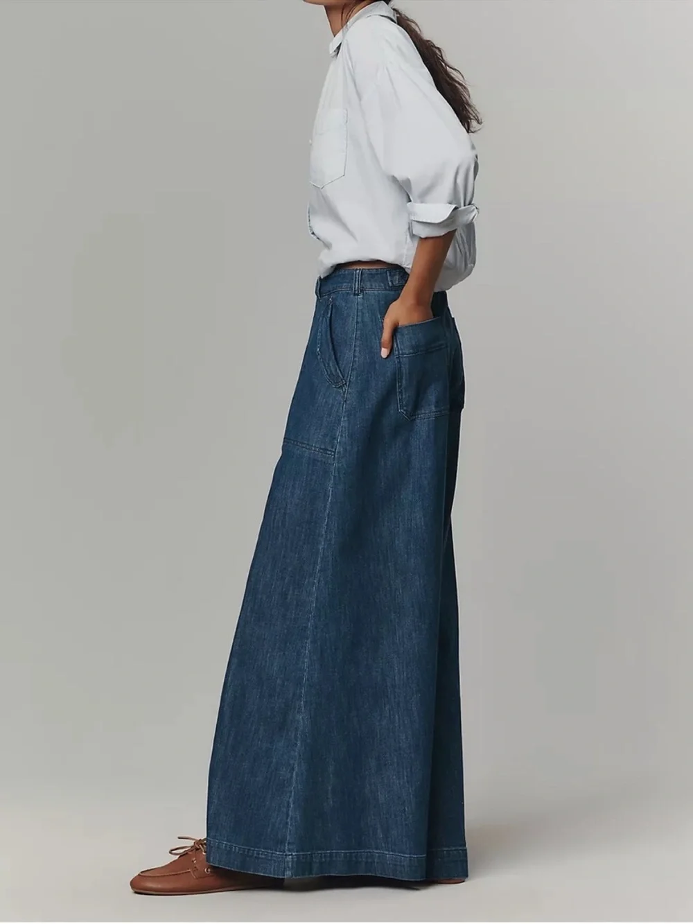 Pilcro Wide-Leg Denim Jeans in Deep Blue extra wide size 29 Anthropologie - Picture 2 of 8